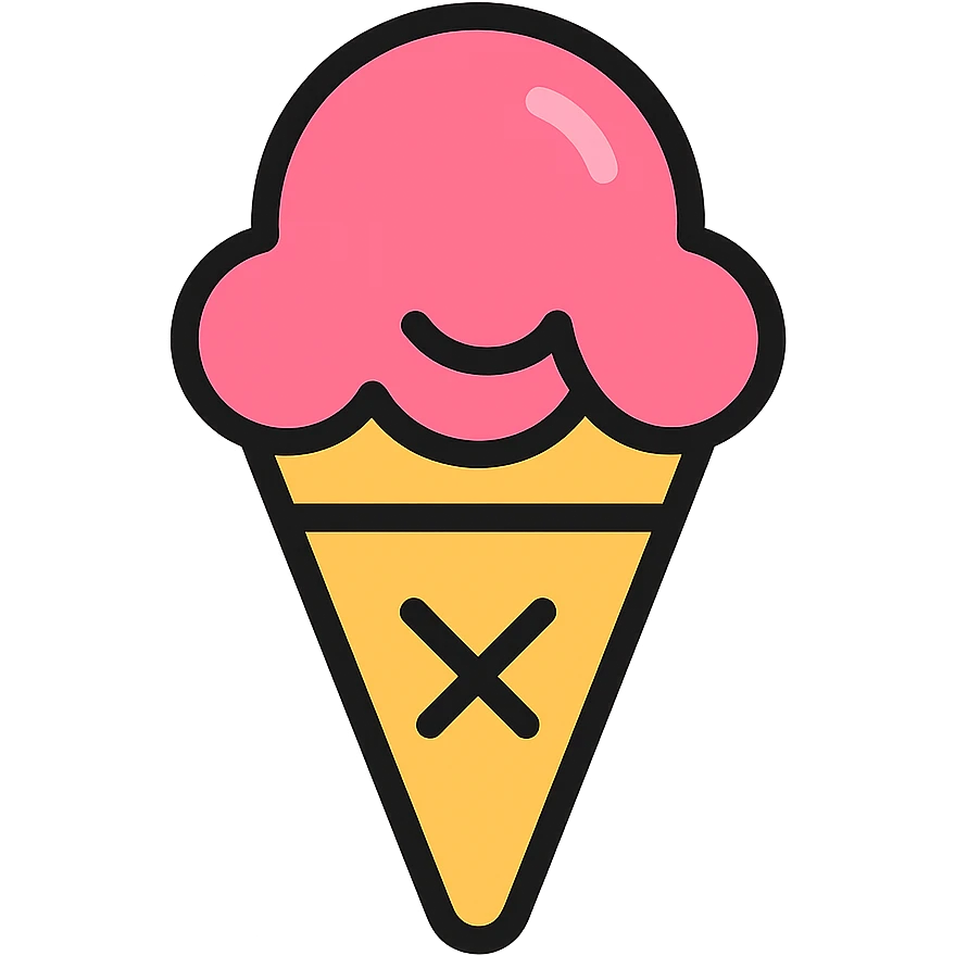 ice cream, lineal color outlined icon style, black outlines with color fill, playful and friendly, suitable for digital use emoji