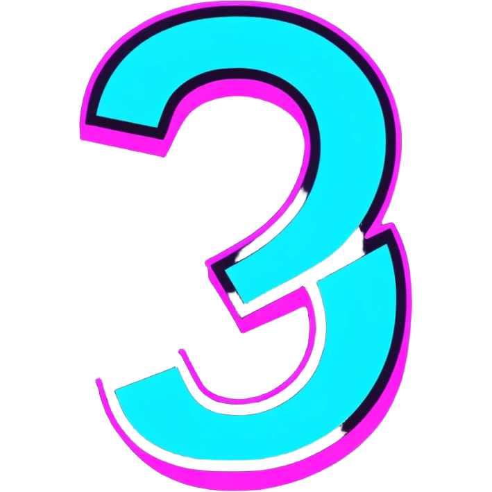 three-dimensional question mark with neon glow effect, blue and purple neon glow on top left, pink neon glow on bottom right emoji