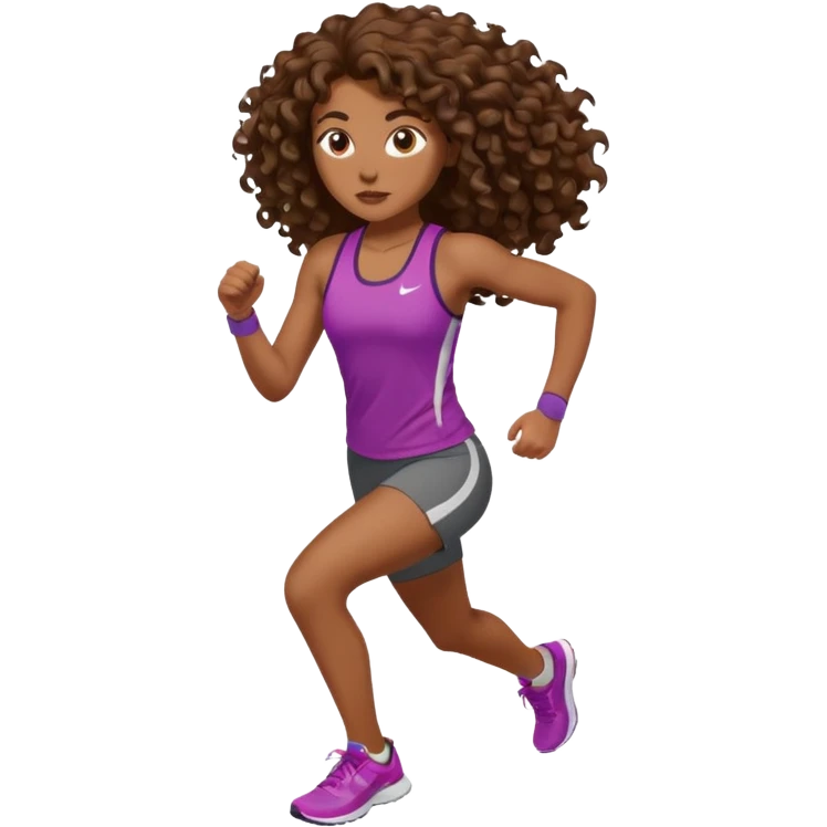 Treino de corrida feminino morena cacheada cabelos longos emoji