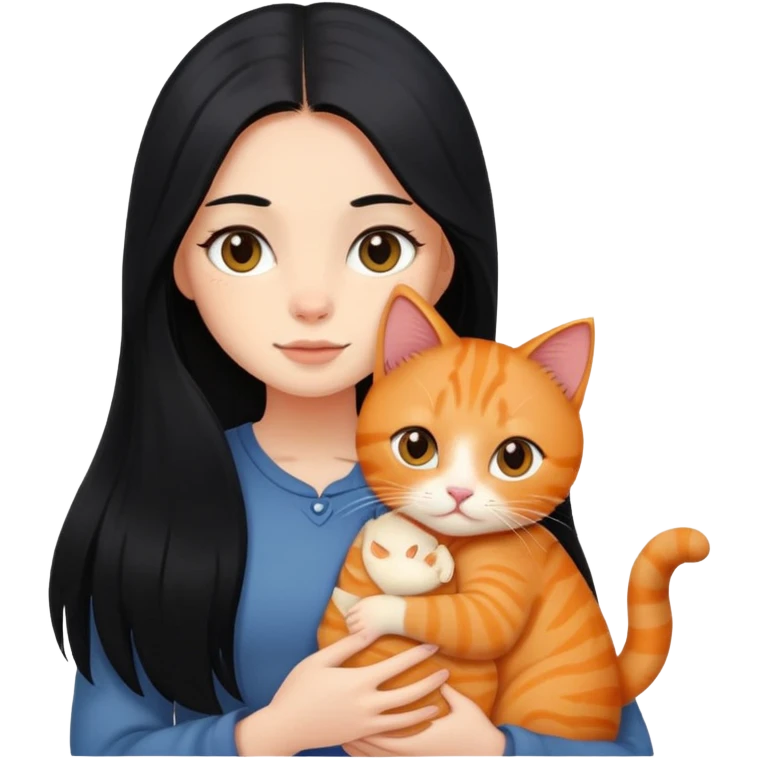 girl with long black hair holding a ginger cat emoji