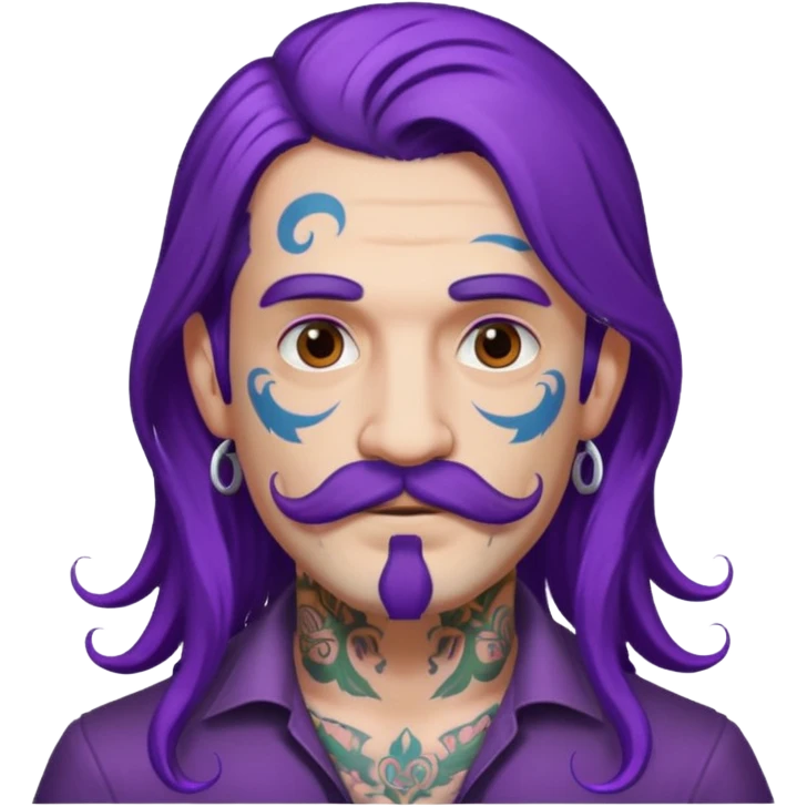  long purple haired man, mustached and face tattoes, handsome emoji
