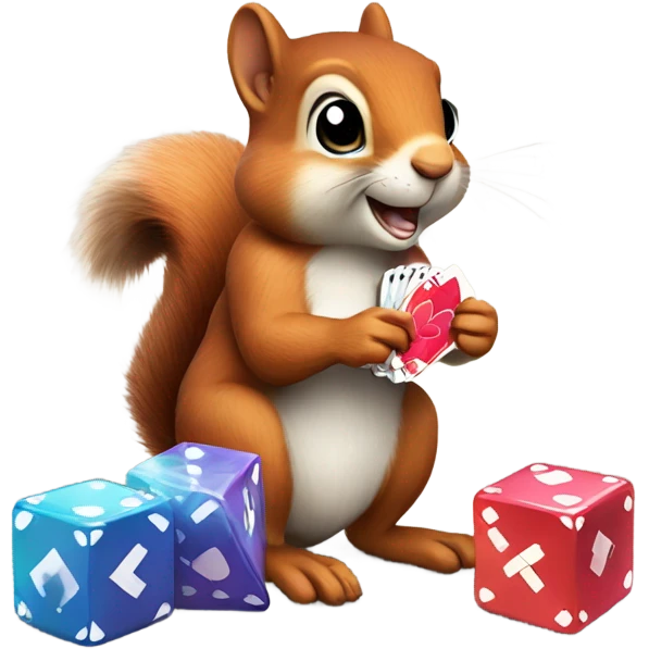 Squirrel with magic cards and dice emoji