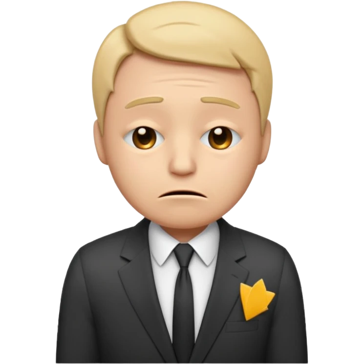  emoji character wearing a suit. face has a very sad crying, disappointed expression with drooping eyebrows and half-closed eyes. posture is dejected, with slumped shoulders just rejected from his interview to get a job, holding cv. dont relate to any gender emoji