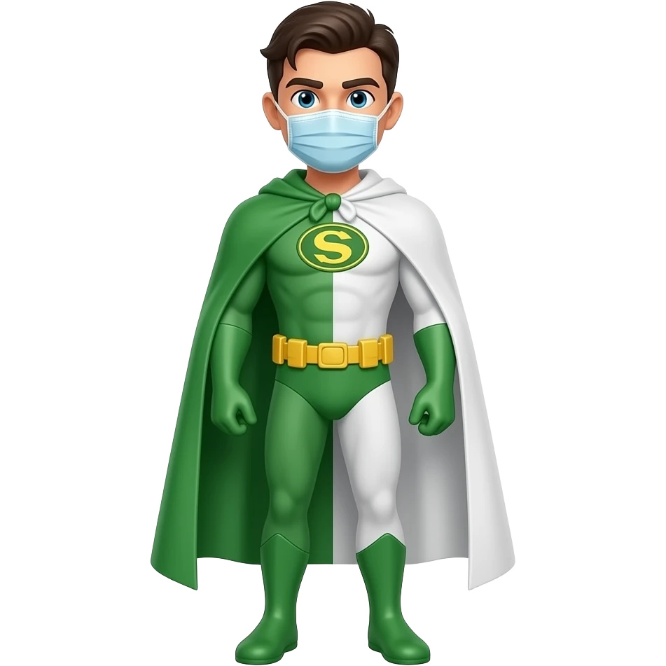 תעשה בנאדם עם מסכה וקפצון חצי ירוק חצי לבן עם כלל הגוף emoji