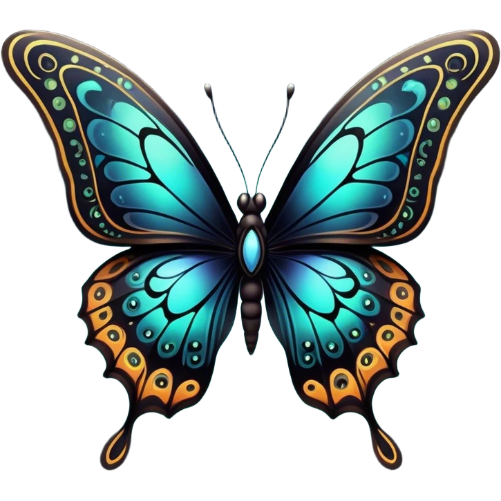 Dark, glowing, bio-luminescent butterfly, with intricate patterns, detailed markings emoji