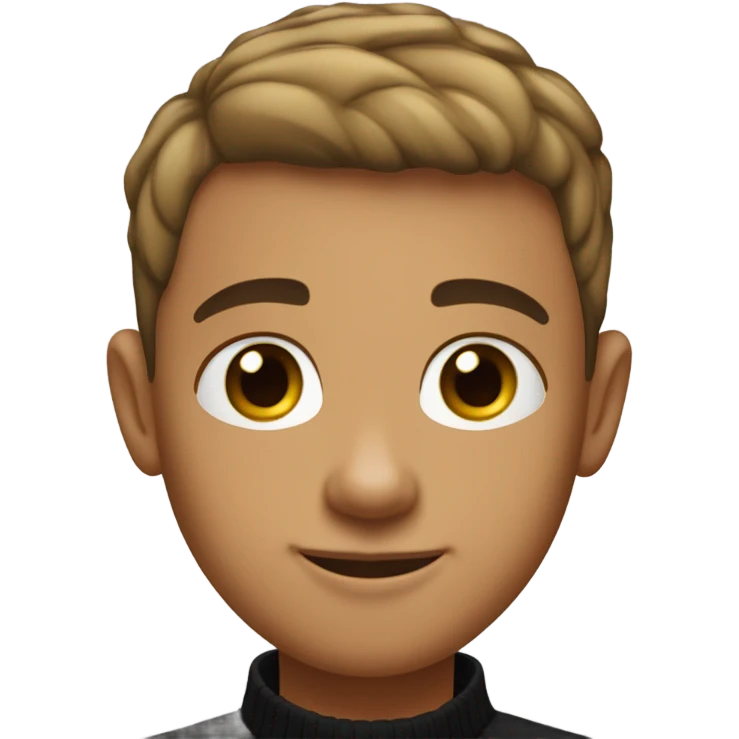 boy with light tanned skin, buzz cut, no facial hair, wearing a smart black quarter zip jumper with white t shirt underneath. emoji