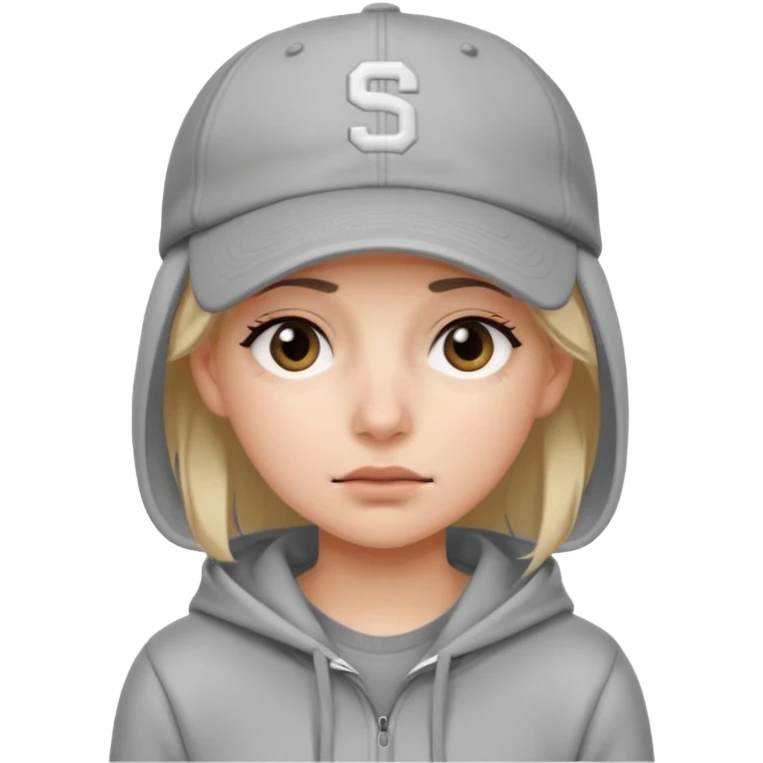 Female tech developer going back to work after christmas holidays, looking tired and wearing a hoodie and a baseballcap that says "S V T" emoji