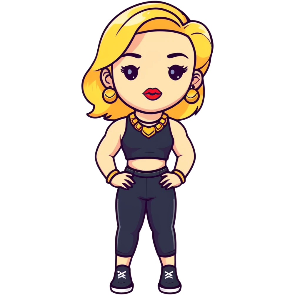 Full body white teenage girl with blonde hair, heavy makeup, big lips, crop top, gold jewelry and flashy choni style outfit emoji