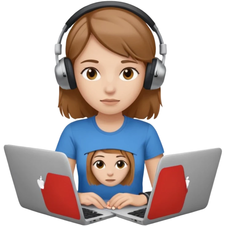 busy female with laptop and headphones do not disturb emoji