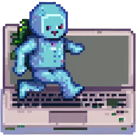 Laptop with tiny legs running away emoji