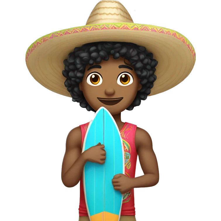 curly black hair light skin surfer wearing a sombrero  emoji