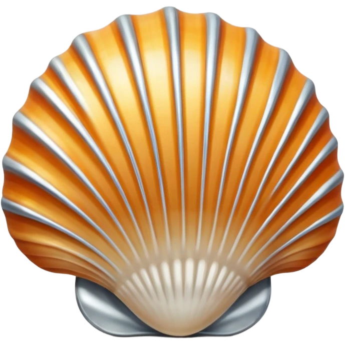 A seashell emoji made of polished silver chrome, smooth curved surface, reflective metallic highlights, elegant minimal design, iOS emoji style, centered, clean white background, soft lighting emoji