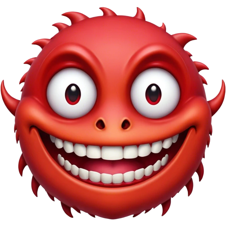Creature comes out of the eye of a another creature who has red skin and a wide smile with long teeth emoji