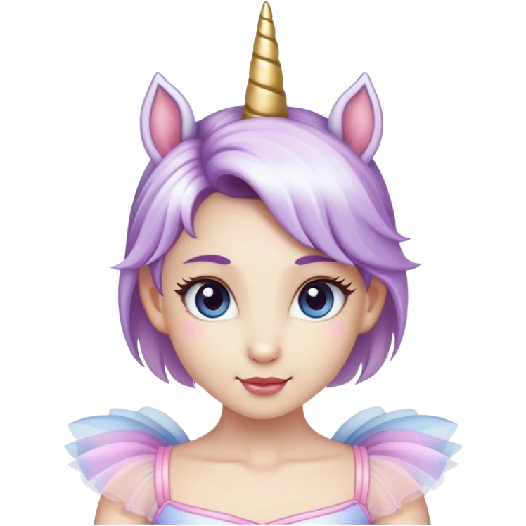 anthropomorphised female unicorn ballerina, head and shoulders, straight on, standard pose emoji