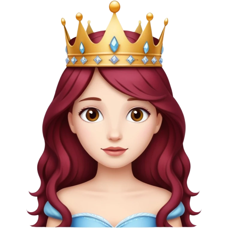 Beautiful long burgundy haired girl wearing a princess crown emoji