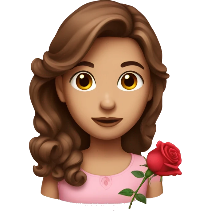 Brown haired girl with rose emoji