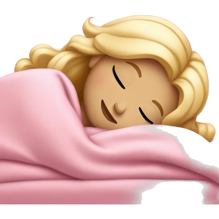 blonde girl sleeping on side with pink blanket emoji