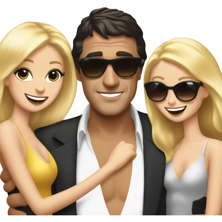 Tony Montana sunglasses happy with 2 beautiful blondes hugging him emoji