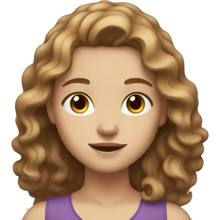 Girl with long wavy light brown hair, white skin, brown eyes, fit body  emoji