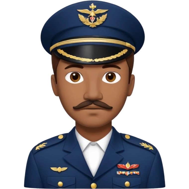 A Young man with brown hair laid back, with mustache and no beard, with pretty brown eyes, thin lips, wearing navy blue army uniform, looking like Leonidas from “Wounded love” Turkish series emoji
