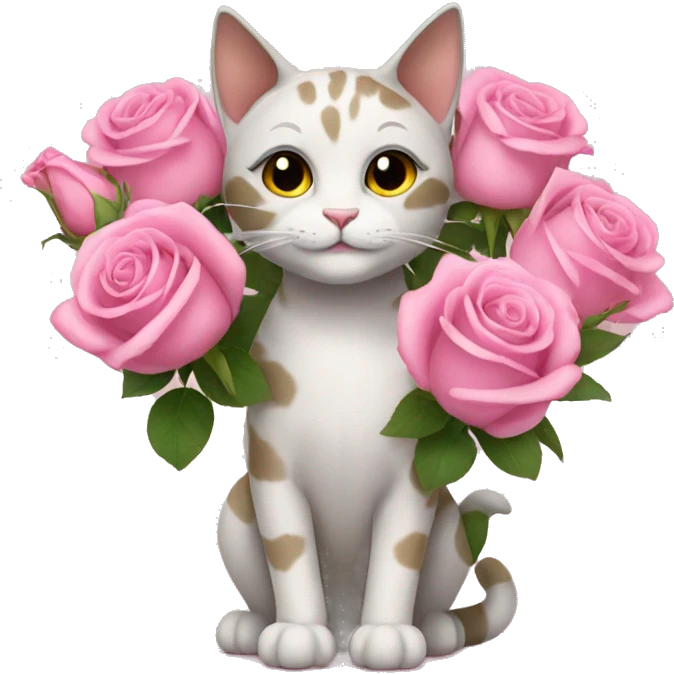Cat with pink roses bouquet  emoji