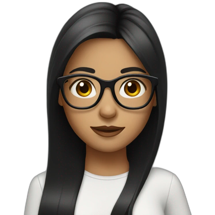 a girl with straight  middle black hair wear black glasses emoji