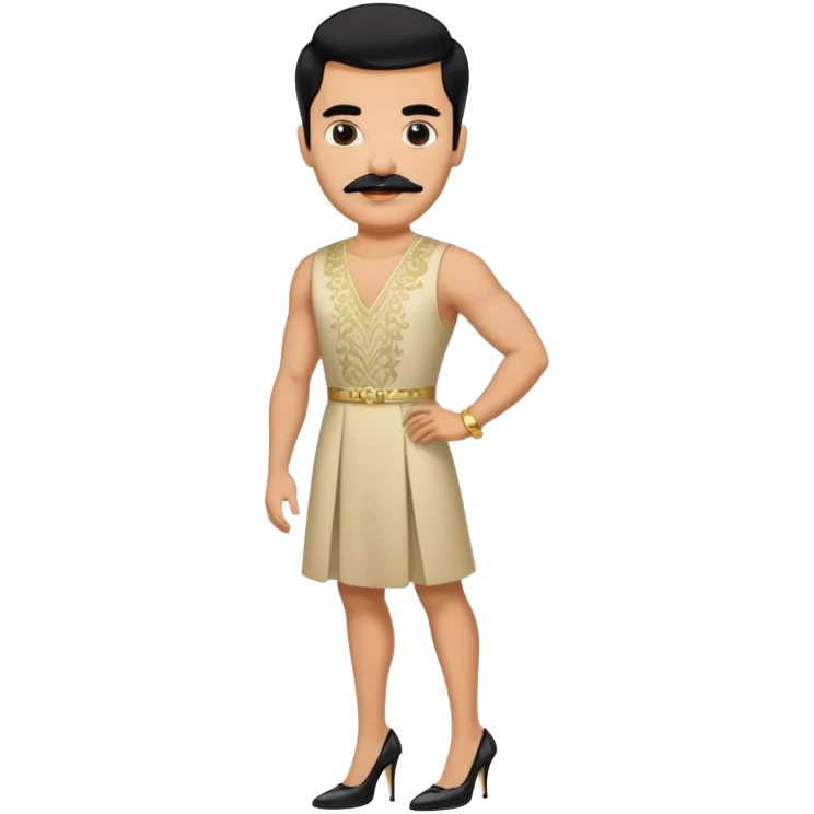 Man in high heels and dress with black hair and mustache  emoji