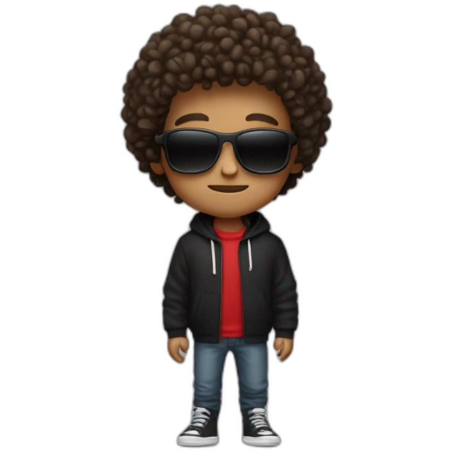 Square-jawed boy with curly hair and a degrade, wearing black sunglasses and a red hoodie. emoji