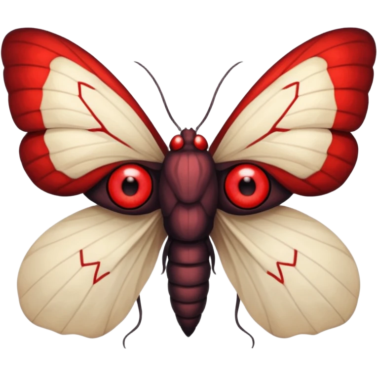 Create a scary emoji of the mothman with bright red eyes and as depicted in the legend. Make it less bird like and more Moth / Human hybrid emoji