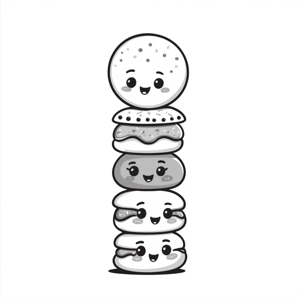 kawaii macarons with happy faces stacked in a tower emoji