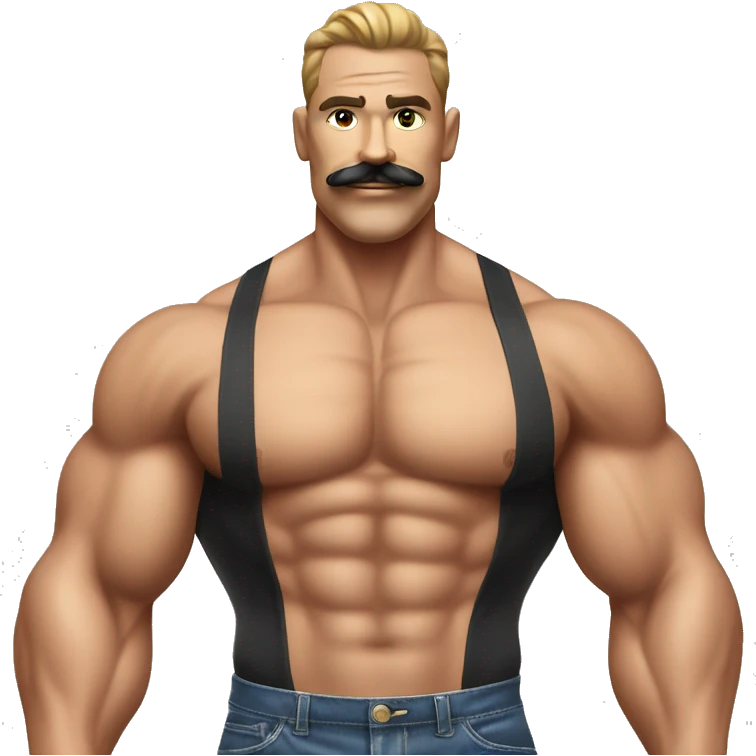 Muscular gay bodybuilder with mustache bikini realistic emoji