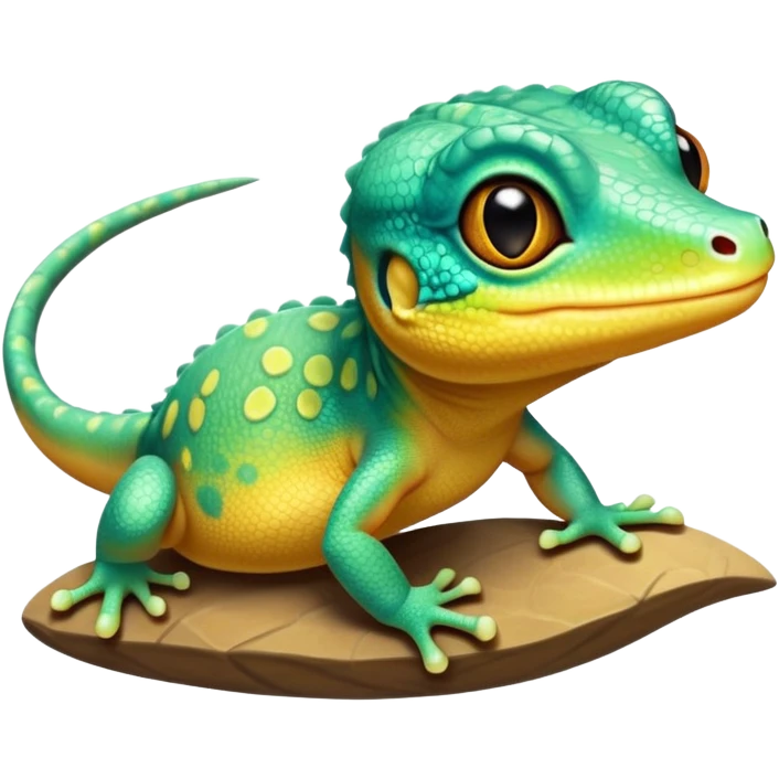 cinematic-cute-realistic gecko-portrait-emoji,-head-tilted-playfully-and-inquisitively,-featuring-a-small,-charming-body-with-smooth,-vividly-patterned-scales,-bright,-sparkling-eyes-and-delicate,-sticky-toe-pads,-simplified-yet-irresistibly-adorable emoji