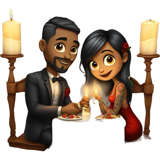 romantic candle light dinner for beautiful tattooed couple emoji