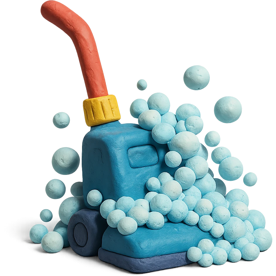 carpet shampooer with lots of playful claymation bubbles, no background emoji