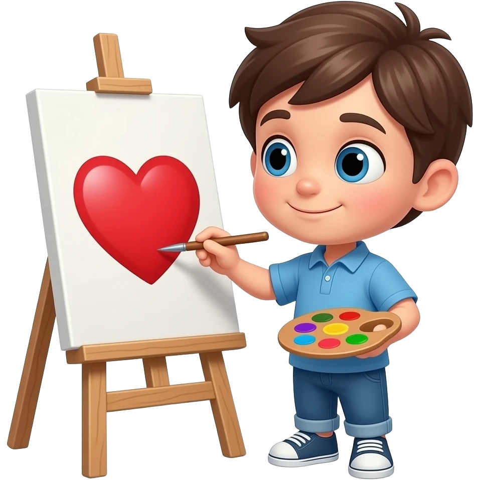 boy painter character drawing a heart emoji