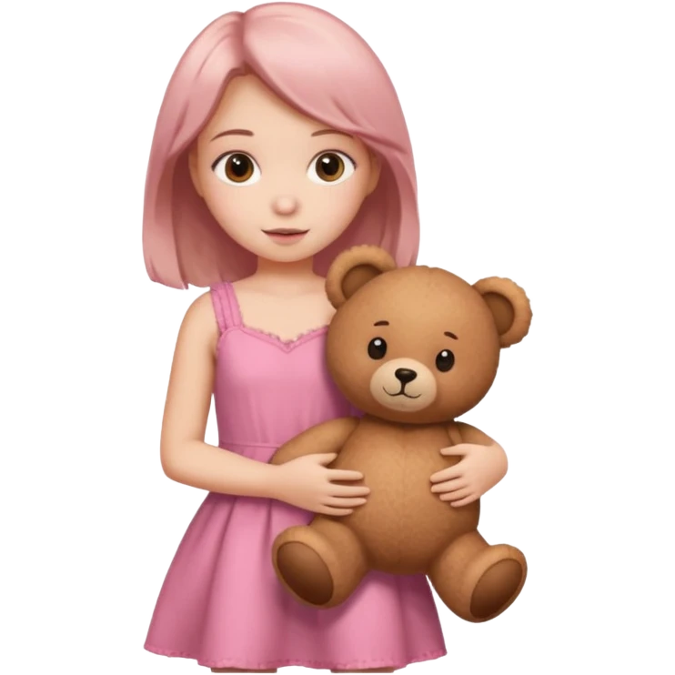 Girl in pink dress holding teddy bear emoji