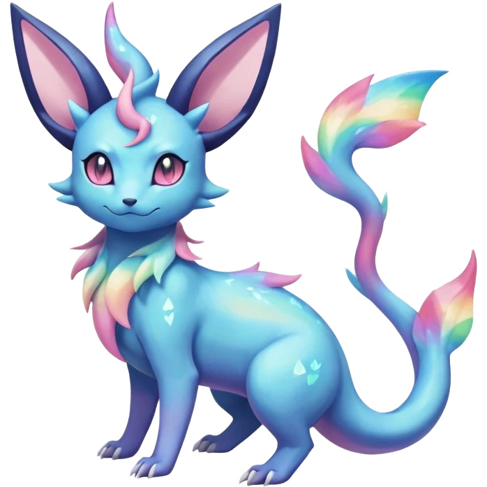 Rainbow crystalic Shiny pastel Nebulae Salandit-Glaceon-Sylveon-Espeon-Vaporeon-Noibat-Fakémon-hybrid-creature (full body)  emoji