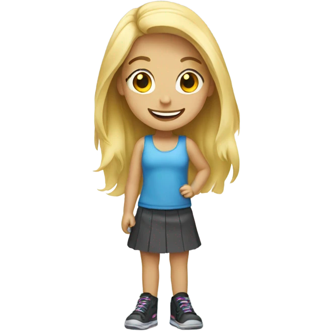 Smiling blonde girl with shoes as a body emoji
