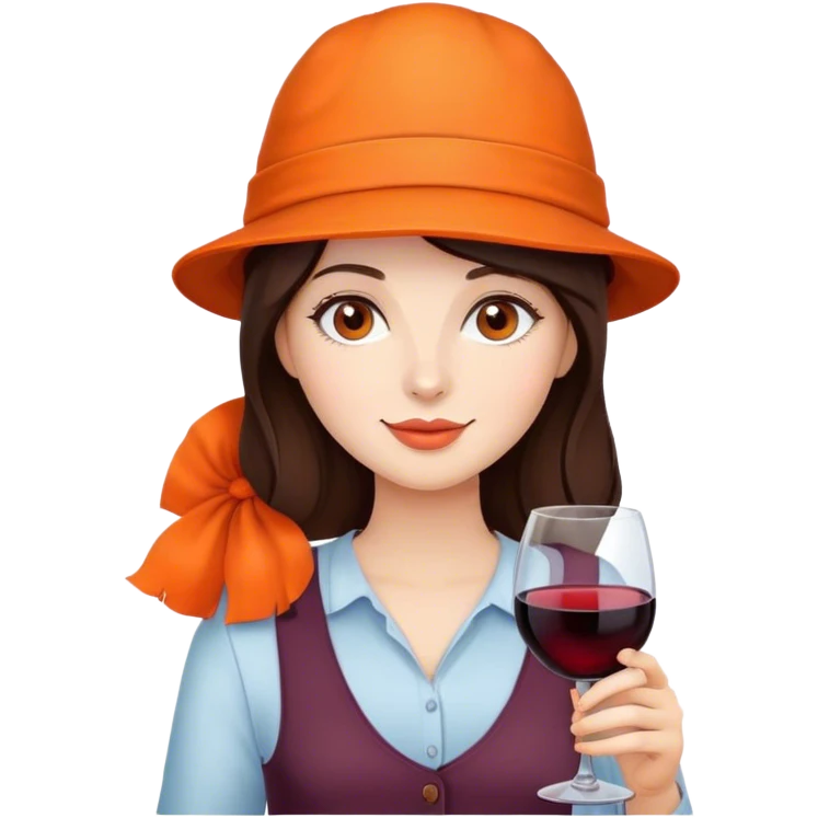 brunette with orange hat on and red wine emoji