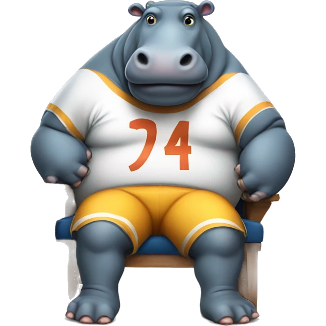 fat hippo as soccer player sit on chair emoji