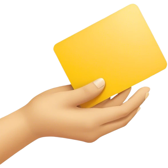 a hand holding a yellow card emoji
