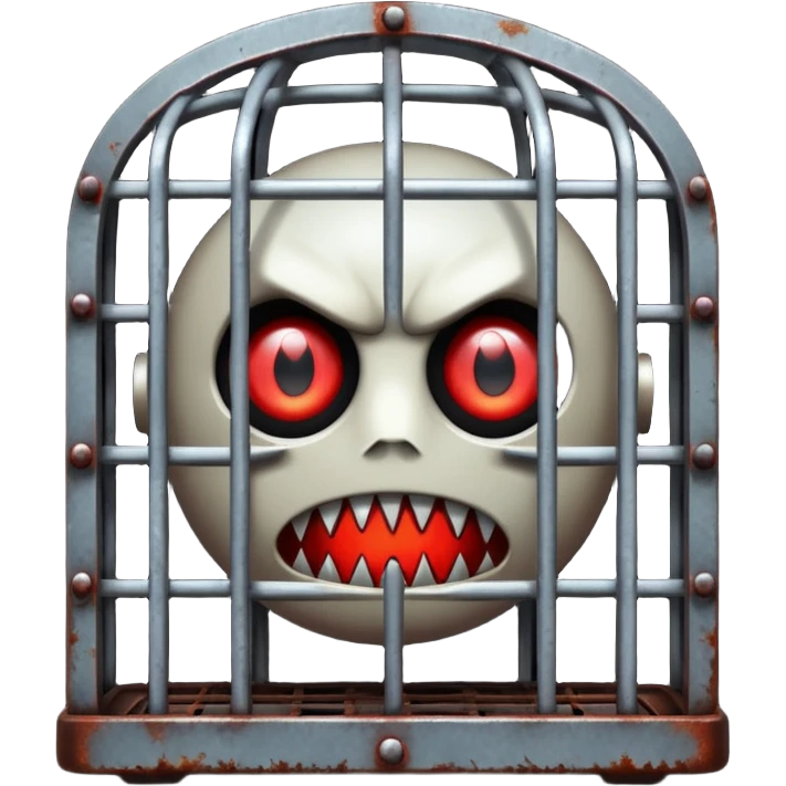 :cage: → Broken metal cage with glowing eyes inside emoji