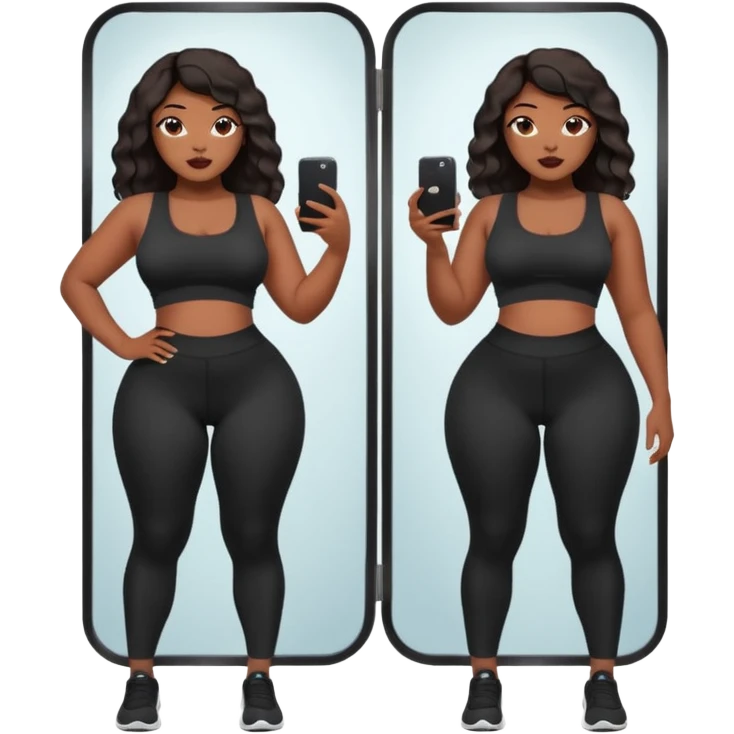 a slim thick baddie black girl taking a picture in the mirror with a really big butt emoji