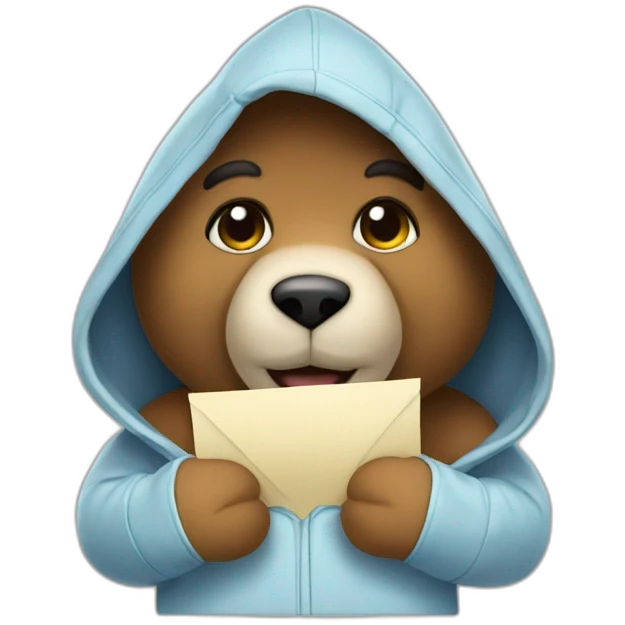 teddy bear in the hood holding a note. emoji