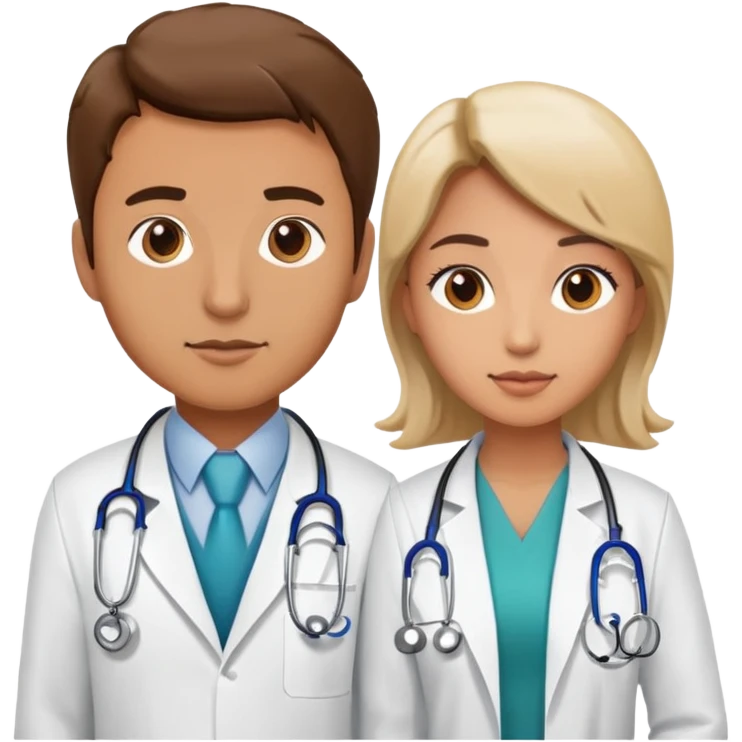 Female doctor and male doctor with medical symbols emoji