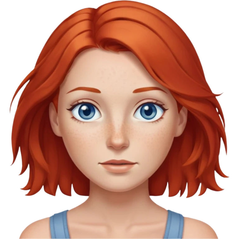 Woman with red shoulder-length hair, grey-blue eyes and freckles emoji