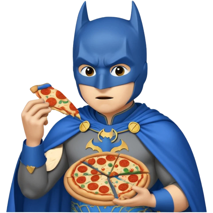 batman, wearing blue ancient chinese custome, with pizza emoji