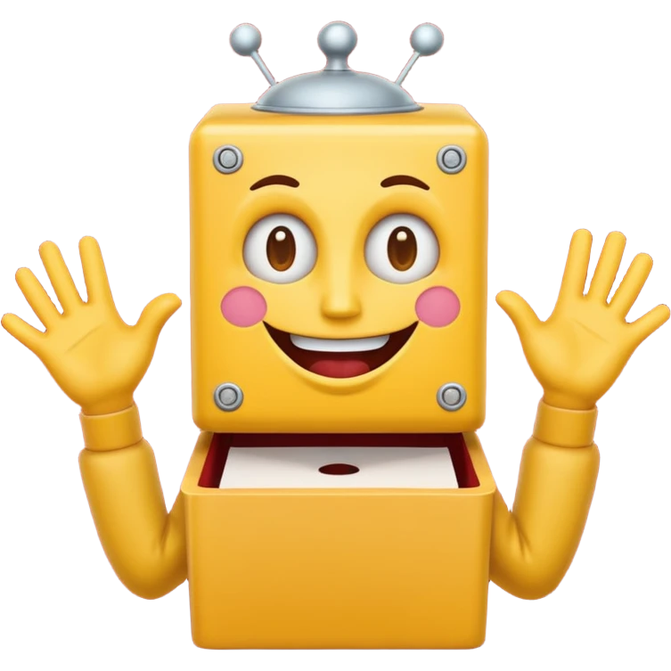 Create an emoji (one of the classic yellow faces) but make them have hands and wind an imaginary jack in the box (no props or anything just the hands and face) but also have the mouth like an o emoji