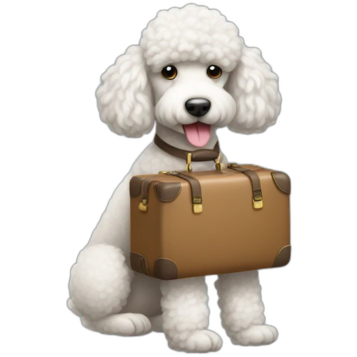 a poodle with a luggage on his hand emoji