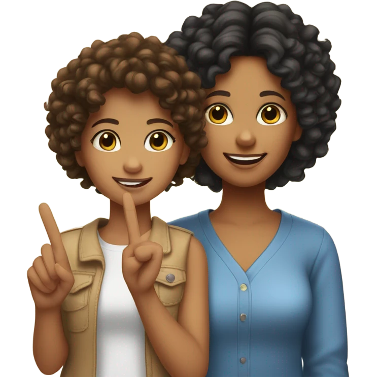 Brown curly hair tan skin girl with black curly hair tan skin mom peace sign emoji